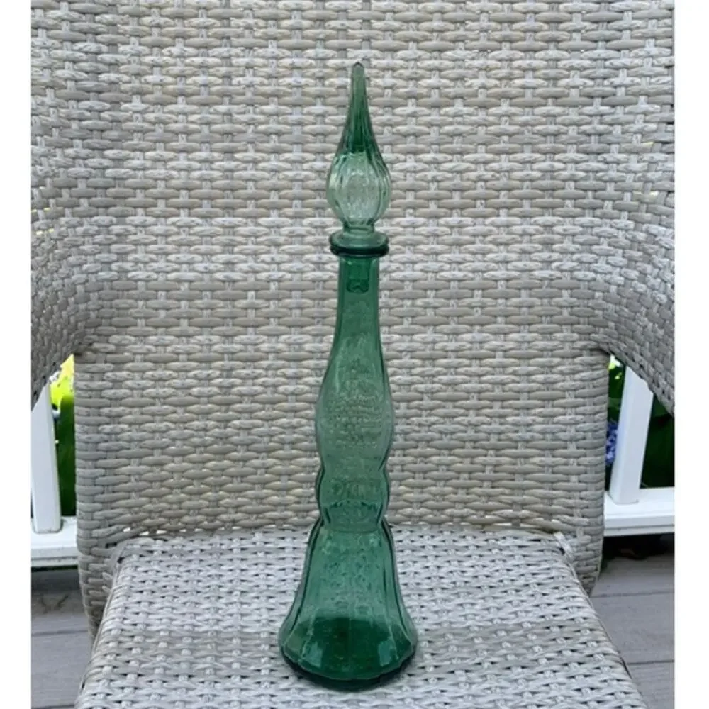 Vintage Empoli Italy Bell Pattern Green Genie Bottle Decanter